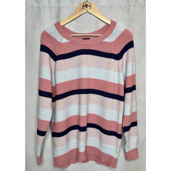 torrid Sweaters - Torrid Striped Knit Sweater Womens Size 0 Pink Blue Cozy Pullover